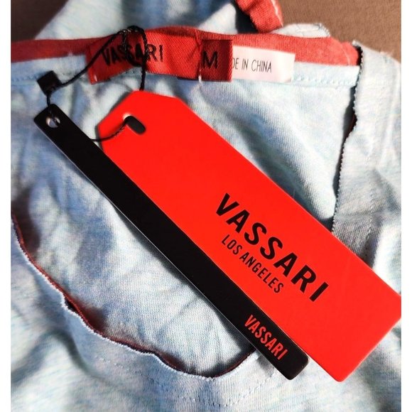 Rare Vassari Los Angeles Light Blue Crew Neck Men's Designer Shirt - Cut Edges - Picture 5 of 15